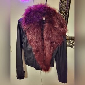Faux Fur Trim Moto Jacket